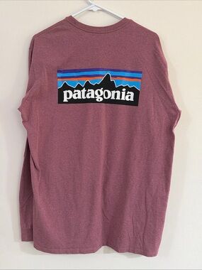 Patagonia Responsibili-Tee Graphic Tee Burgundy L Long Sleeve Crew Neck Gorpcore